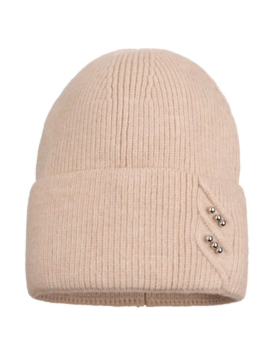 Dziewczęca czapka z perełkami beżowa Ambra r.54/58