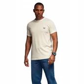 Koszulki męskie - Męski t-shirt z kontrastowymi lampasami - kremowy V7 OM-TSCT-0115 r. XL - miniaturka - grafika 1