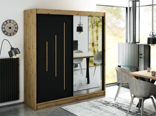 MINIO szafa 200 cm LETO Y2 czarny mat / dąb Artisan - Szafy - miniaturka - grafika 1