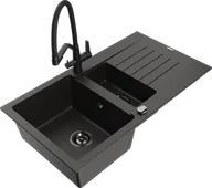 Zlewozmywaki z baterią - Mexen Matias zlewozmywak granitowy 1,5-komorowy z ociekaczem i baterią kuchenną Duo, czarny/złoty metalik - 6502-75-671701-70-B - miniaturka - grafika 1