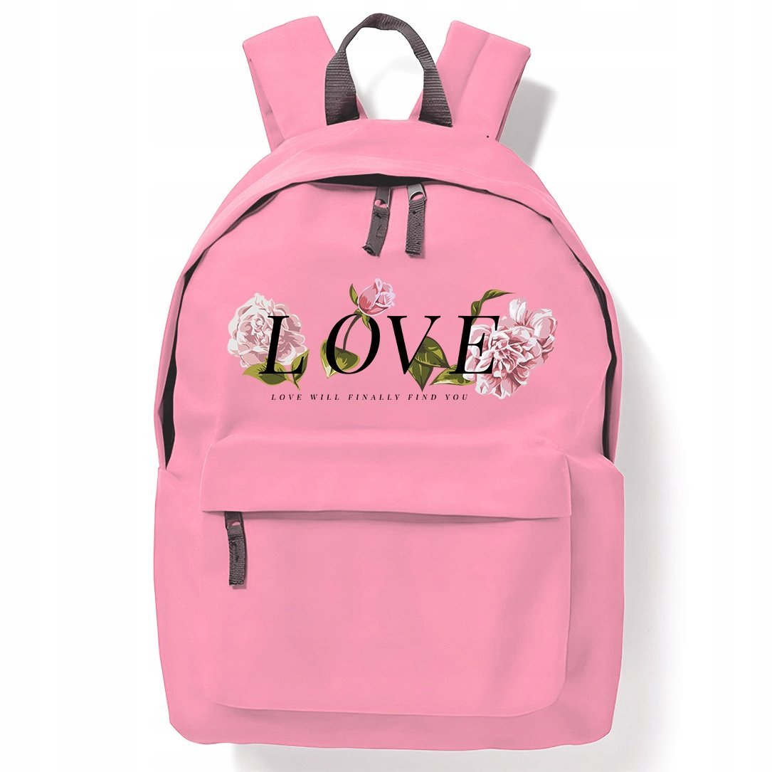 Plecak Różowy Do Szkoły Na Wycieczkę LOVE ROSE Stylowe Modne Trendy Wzory