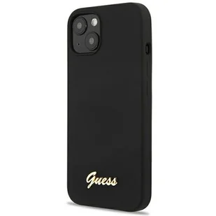 Guess GUHCP13MLSLMGBK iPhone 13 6,1" black/czarny hardcase Silicone Script Gold Logo - Etui i futerały do telefonów - miniaturka - grafika 1