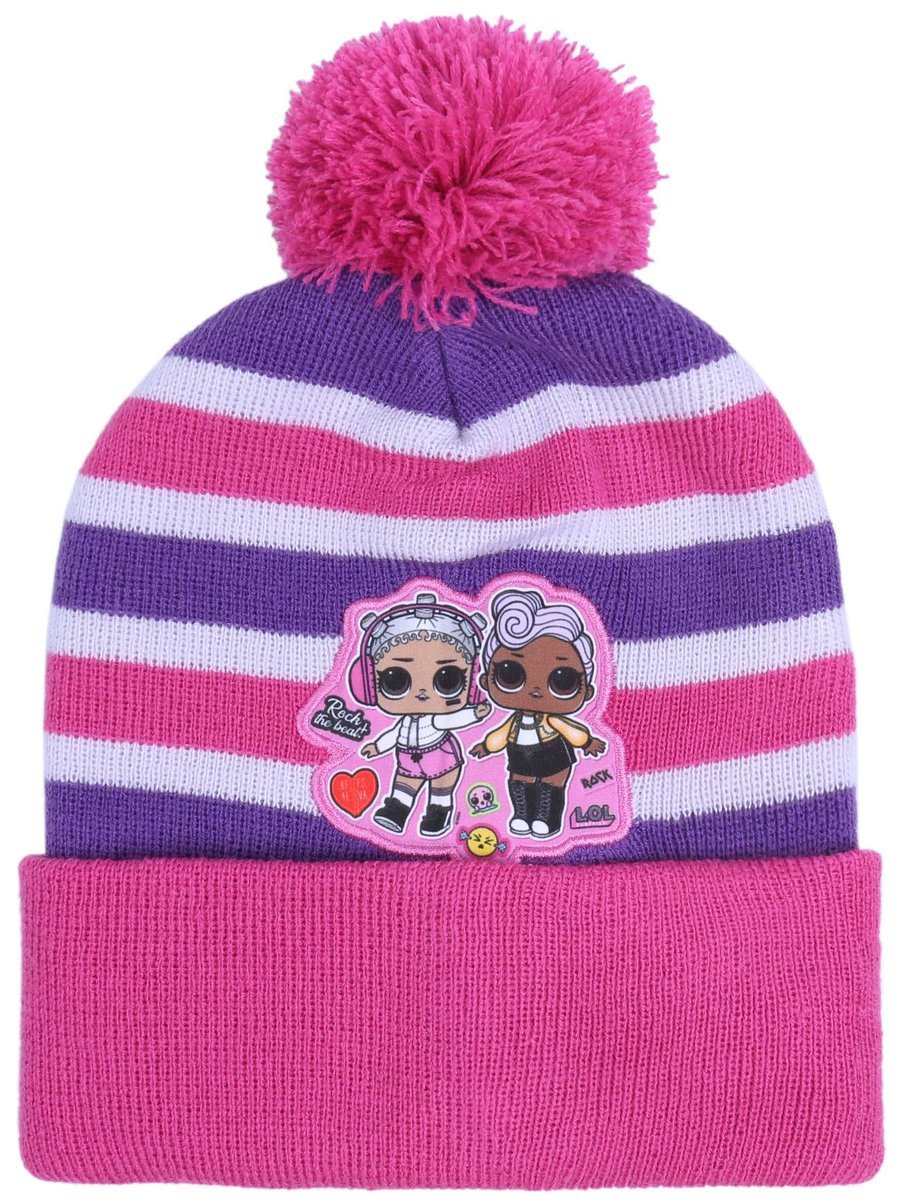 Dziewczęca, Różowo-Fioletowa, Ciepła Czapka W Paski Lol Surprise