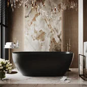 Wanny - Massi Wanna wolnostojąca owalna czarna matowa z konglomeratu 160 x 75 cm RONA Black matt przelew typu SLIM cienki rant - miniaturka - grafika 1