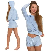 Piżamy damskie - KOMPLET DRESOWY PIŻAMA Z KAPTUREM W PASKI WYGODNA WELUR DLA NIEJ MORAJ XL - miniaturka - grafika 1