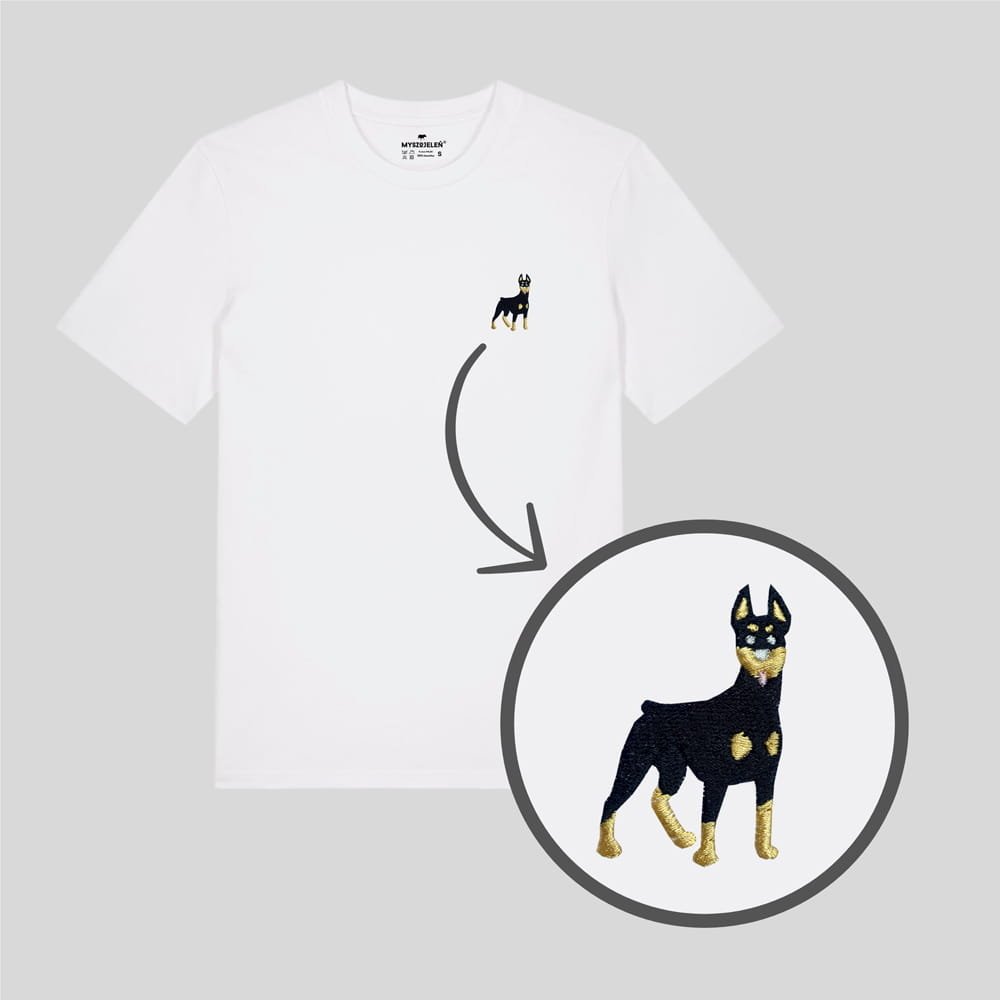 Haftowany T-shirt - DOBERMAN - biały L