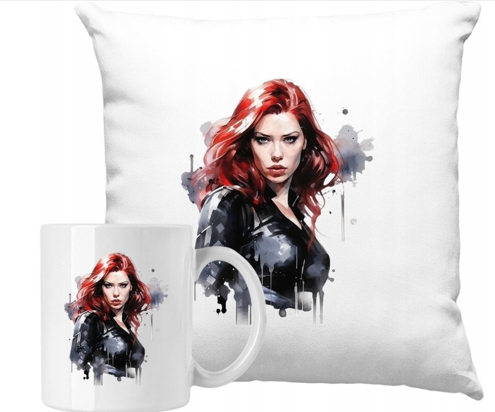 ZESTAW PODUSZKA + KUBEK Czarna Wdowa Black Widow Pomysł Na Prezent + IMIĘ