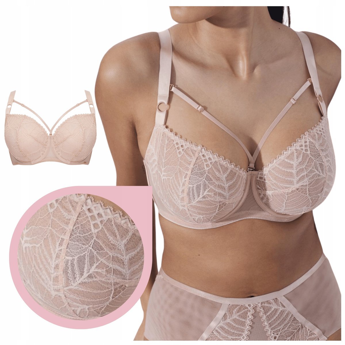 ALLES BEVERLY M biustonosz miękki beżowy koronkowy paseczki straps - 70F