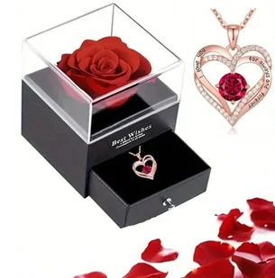WIECZNA RÓŻA W SZKLE NASZYJNIK PREZENT WALENTYNKI DLA DZIEWCZYNY ŻONY MAMY - Sztuczne kwiaty - miniaturka - grafika 1