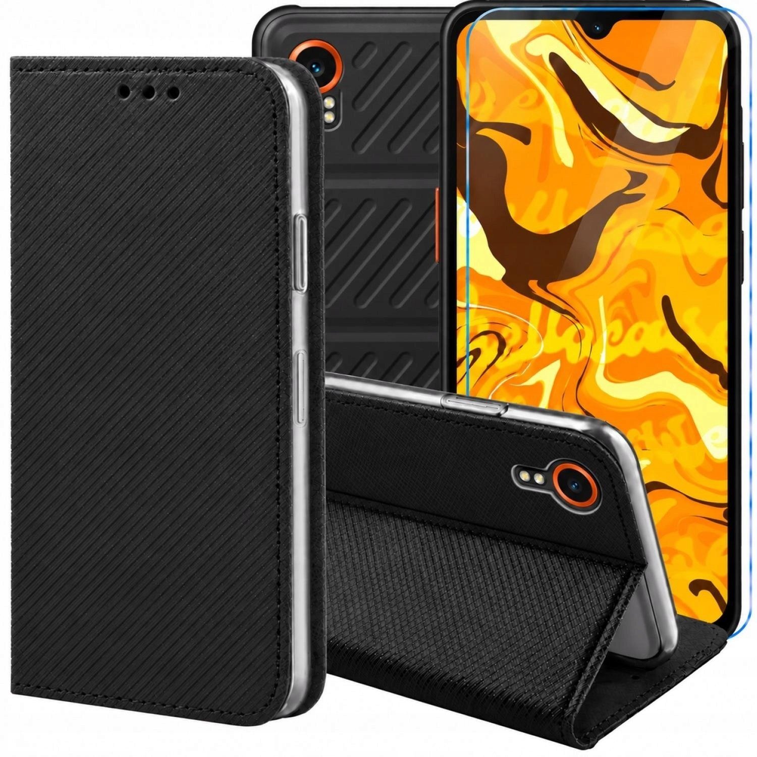 Hello Case Etui z Klapką Do Samsung Galaxy Xcover 7 Czarne, Zamykane, Kabura Szkło BNDL3689