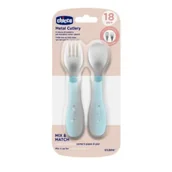 Sztućce dla dzieci - Chicco Sztućce metalowe turkusowe 18m+ - miniaturka - grafika 1