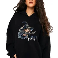 Bluzy damskie - Modna Bluza Dresowa Damska Czarna Z Kapturem Wiedźma Hocus Pocus Wzory Xxl - miniaturka - grafika 1