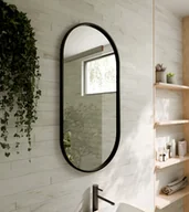 Lustra - Lustro owalne w czarnej ramie 50x100 cm do łazienki salonu przedpokoju nowoczesne dekoracyjne - miniaturka - grafika 1