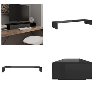vidaXL Stolik pod telewizor/ekran szklany czarny 100x30x13 cm - szafka pod telewizor - szafki pod telewizor - meble pod telewizor - szafka pod telewizor - Szafki RTV - miniaturka - grafika 1
