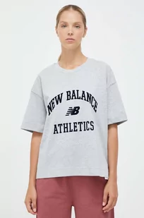New Balance t-shirt bawełniany kolor szary - Koszulki sportowe damskie - miniaturka - grafika 1