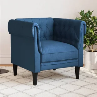 vidaXL Fotel Chesterfield, niebieski, obity tkaniną - Fotele - miniaturka - grafika 1