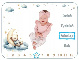 FOTO KOCYK DO ZDJĘĆ DLA DZIECKA Z MISIEM CHMURKAMI KSIĘŻYCEM MATA + RAMKI - Koce i narzuty dla dzieci - miniaturka - grafika 1