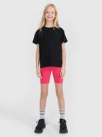 Spodnie i spodenki dla dziewczynek - 4F Legginsy kolarki dzianinowe dziewczęce - różowe 128 (7-8 lat) - miniaturka - grafika 1