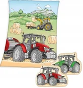 Koce - DUŻY KOC POLAROWY CIĄGNIK TRAKTOR CIEPŁY LEKKI PLED DLA DZIECKA i PODUSZKA - miniaturka - grafika 1