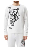 Bluzy męskie - Bluza męska Plein Sport C-Neck bawełniana biała z nadrukiem -M - miniaturka - grafika 1