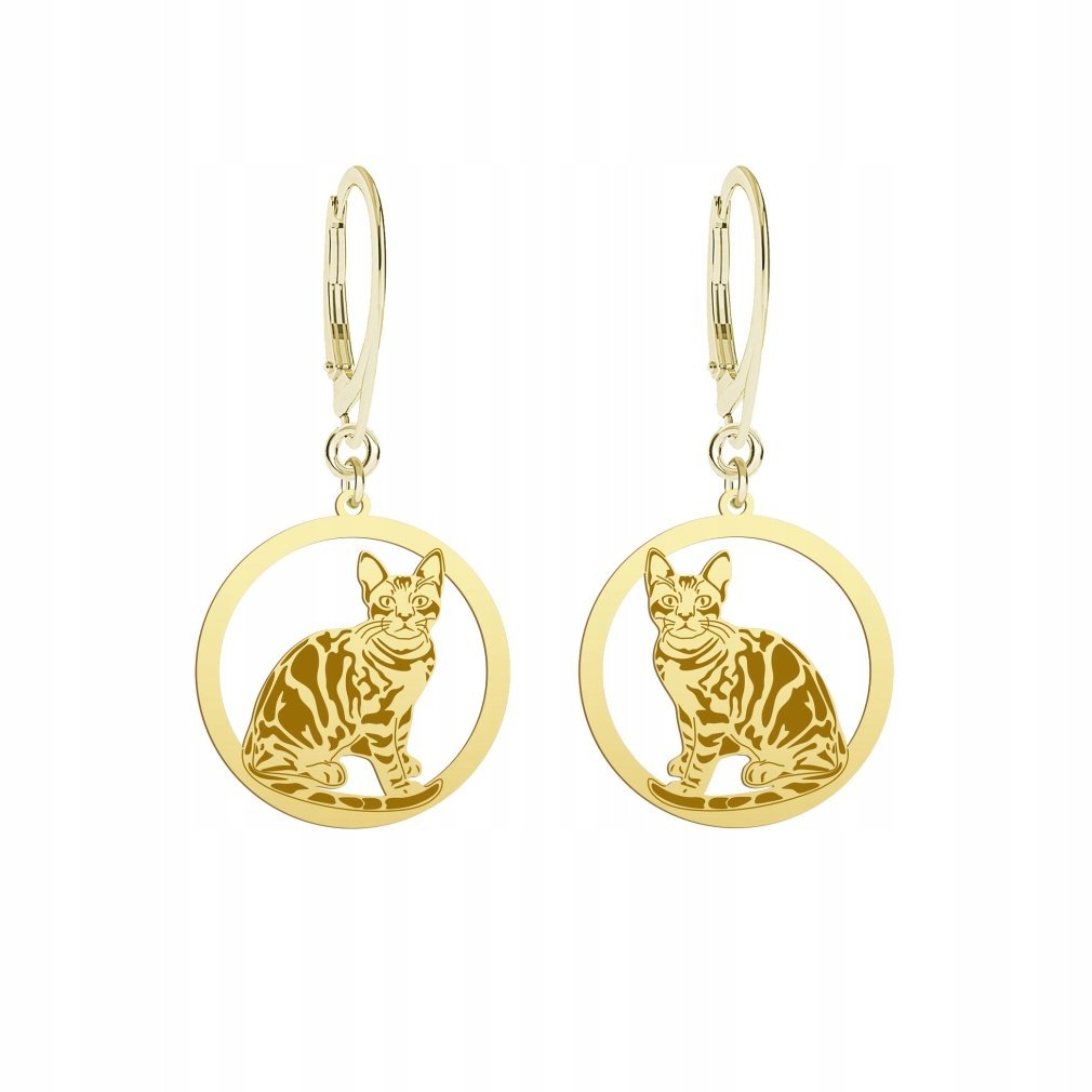 Kolczyki Złote Bengal Cat 925 Prezent Biżuteria Kobieta GRAWER GRATIS