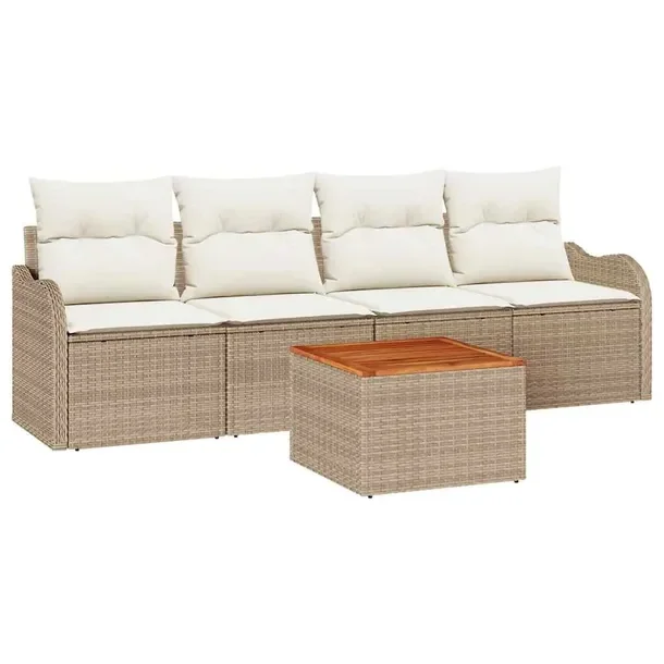 Zestaw Ogrodowy Sofa i Stół z Naturalnego Rattanu, Beżowy, 4 Osoby