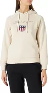 Swetry damskie - GANT Damska bluza z kapturem Shield Sweat Hoodie sweter z kapturem, Putty, M - miniaturka - grafika 1