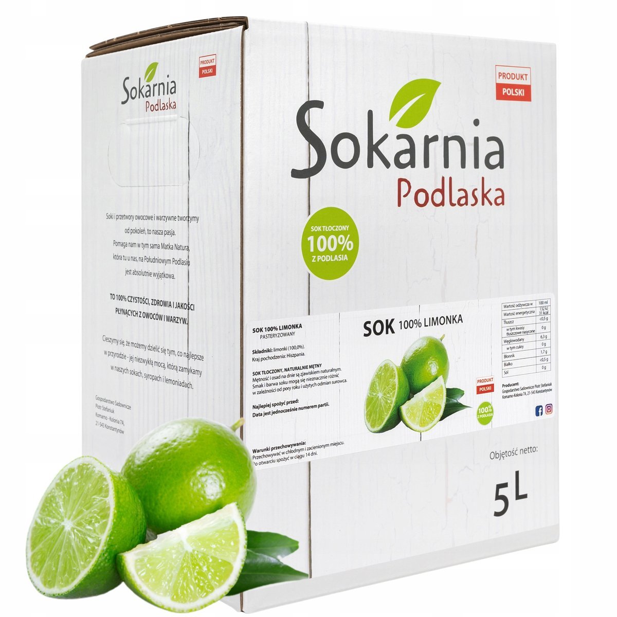 SOK LIMONKOWY 5L 100% Limonka Super Smak Orzeźwiający Do Lemoniady Tłoczony