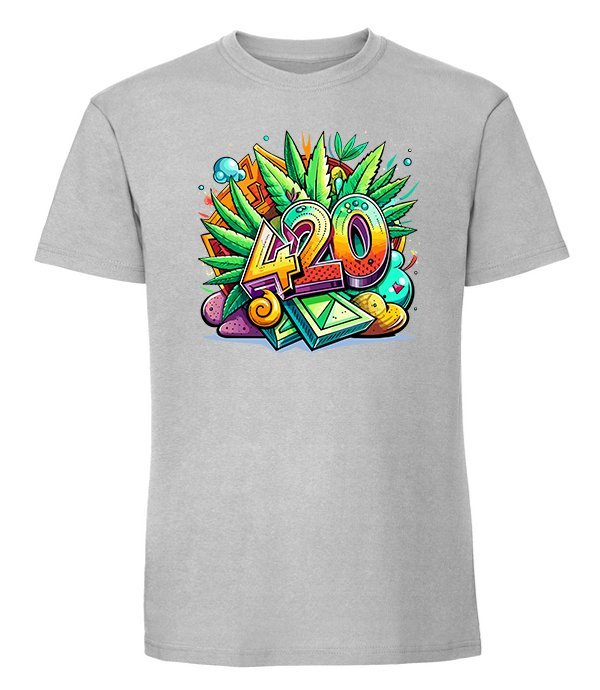 Męska koszulka z nadrukiem - 420 - Pastelowy szary M