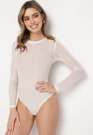 Bluzki damskie - Białe Siateczkowe Body z Okrągłym Dekoltem i Metalicznym Zdobieniem Jorunna - miniaturka - grafika 1