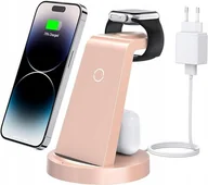 Ładowarki do telefonów - ŁADOWARKA INDUKCYJNA STACJA DOKUJĄCA 3 w 1 CW350 różowa - miniaturka - grafika 1