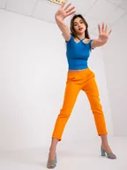 Spodnie damskie - Spodnie z materiału pomarańczowy casual elegancki cygaretki kieszenie w kant - miniaturka - grafika 1