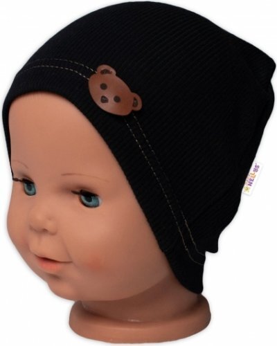Czapka dziecięca Nellys Ribbed cap Teddy Bear - czarna, rozmiar 92/98