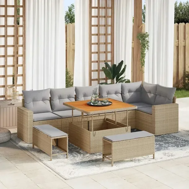 Zestaw Sof Ogrodowych, Rattan, Beżowy, 6 Osób