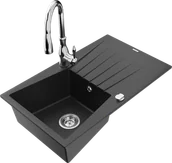 Zlewozmywaki z baterią - Mexen Cesar zlewozmywak granitowy 1-komorowy z ociekaczem i baterią kuchenną Savita, czarny/srebrny metalik - 6514-73-672601-00 - miniaturka - grafika 1