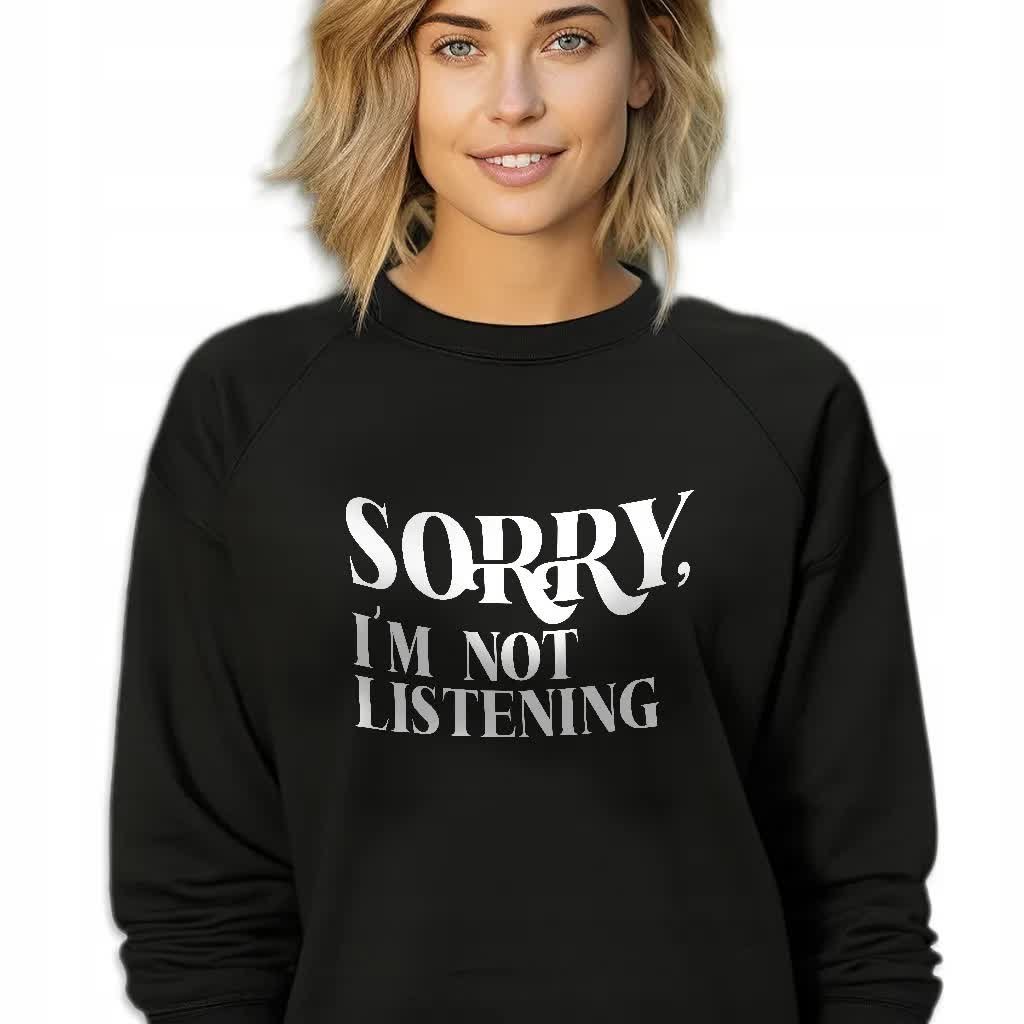 CZARNA BLUZA DAMSKA Dresowa I'M NOT LISTENING LYRICS WZORY Rozmiar M