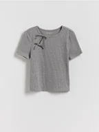 Koszulki dla dziewczynek - Reserved - Prążkowana bluzka z kokardkami - jasnoszary - miniaturka - grafika 1