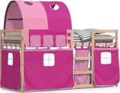 Łóżka dla dzieci i młodzieży - Łóżko piętrowe z zasłonkami, różowe, 90x190 cm, drewno sosnowe - miniaturka - grafika 1