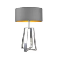 Lampy stojące - Srebrna lampa stołowa do salonu w stylu skandynawskim THOR GOLD z szarym abażurem ze złotym wnętrzem - miniaturka - grafika 1