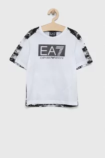 Koszulki dla chłopców - EA7 Emporio Armani t-shirt bawełniany dziecięcy kolor biały wzorzysty - grafika 1