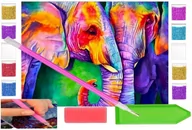 Zabawki kreatywne - Haft diamentowy OBRAZ duży 40x30 KOLOROWE SŁONIE zabawki kreatywne plastyczne - miniaturka - grafika 1