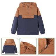 Bluzy dla dziewczynek - Bluza dziecięca z kapturem i krótkim zamkiem - antracyt i koniak - 92 - Bluza Chłopięca - miniaturka - grafika 1