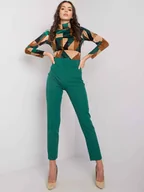 Spodnie damskie - Spodnie z materiału ciemny zielony elegancki cygaretki guziki - miniaturka - grafika 1