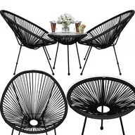 Meble ogrodowe - Meble ogrodowe rattanowe dla 2 osób stół ze szkłem hartowanym 2 fotele ażurowe czarne - miniaturka - grafika 1