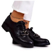 Półbuty damskie - S.Barski Skórzane Półbuty Wiązane Z Ozdobą Czarne Larosa - miniaturka - grafika 1