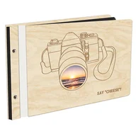 Albumy fotograficzne - Album Na Zdjęcia Pierwsza Strona Z Twoimi Fotkami W Drewnianej Oprawie Z Czarnymi Kartami Z Grawerem Say "Cheese"! Aparat  Fotograficzny - miniaturka - grafika 1