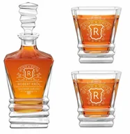 Karafki - Karafka geometric z 2 szklankami i grawerem dla konesera whisky - miniaturka - grafika 1