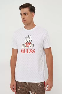 Koszulki męskie - Guess t-shirt Guess x Banksy męski kolor beżowy wzorzysty - grafika 1