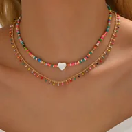 Naszyjniki - TEMU 1 szt. Naszyjnik Boho dla Kobiet – Wielowarstwowy z Pastelowymi Koralikami w Różu, Żółci, Niebieskim, Czerwieni i Złocie, Akcent – Codzienny - miniaturka - grafika 1