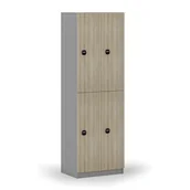 Szafki biurowe - Drewniana szafka skrytkowa, 4 schowki, zamek RFID, szary/dąb naturalny - miniaturka - grafika 1